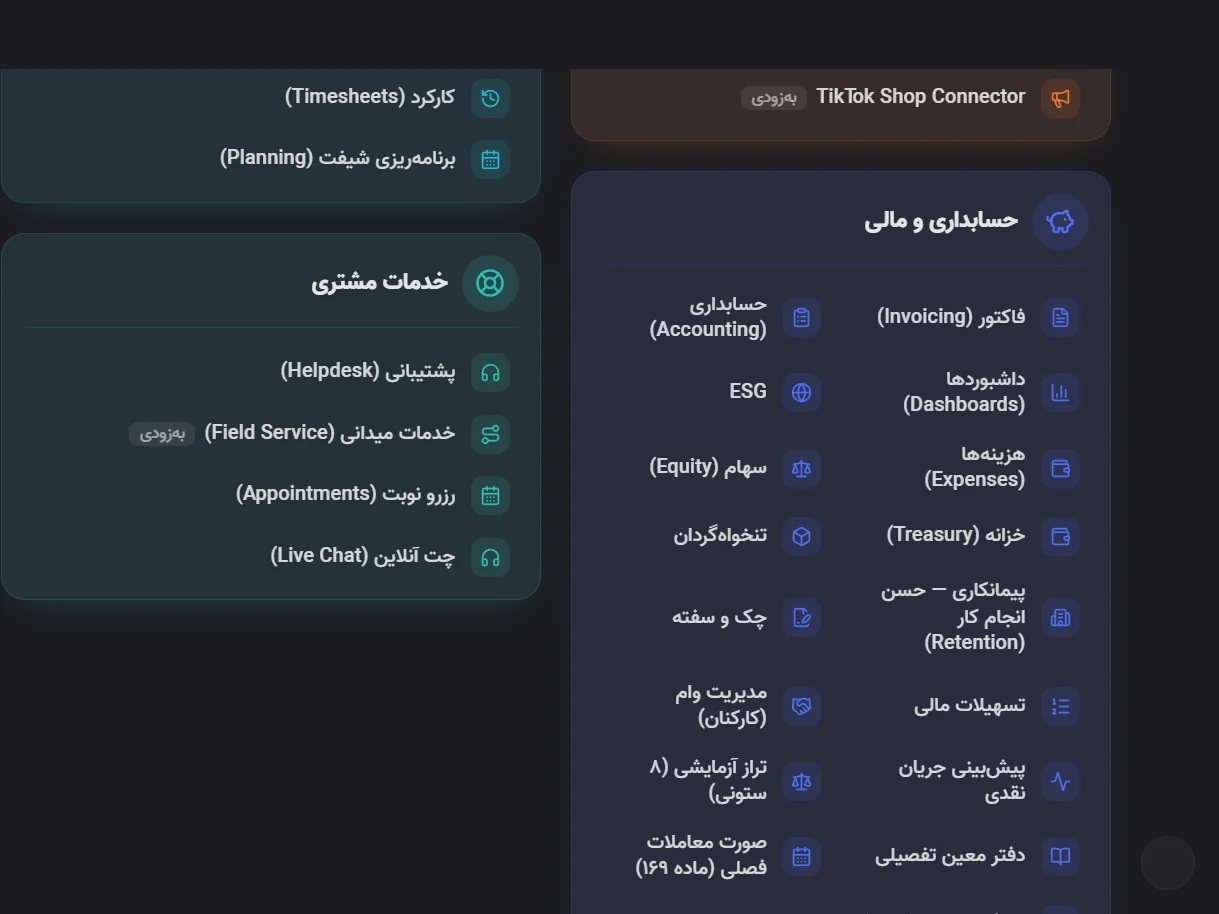 داشبورد ماژول‌های سامیتیس